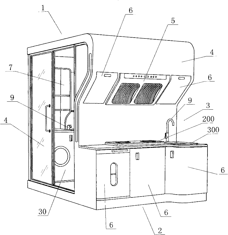 Integral kitchen-bathroom device