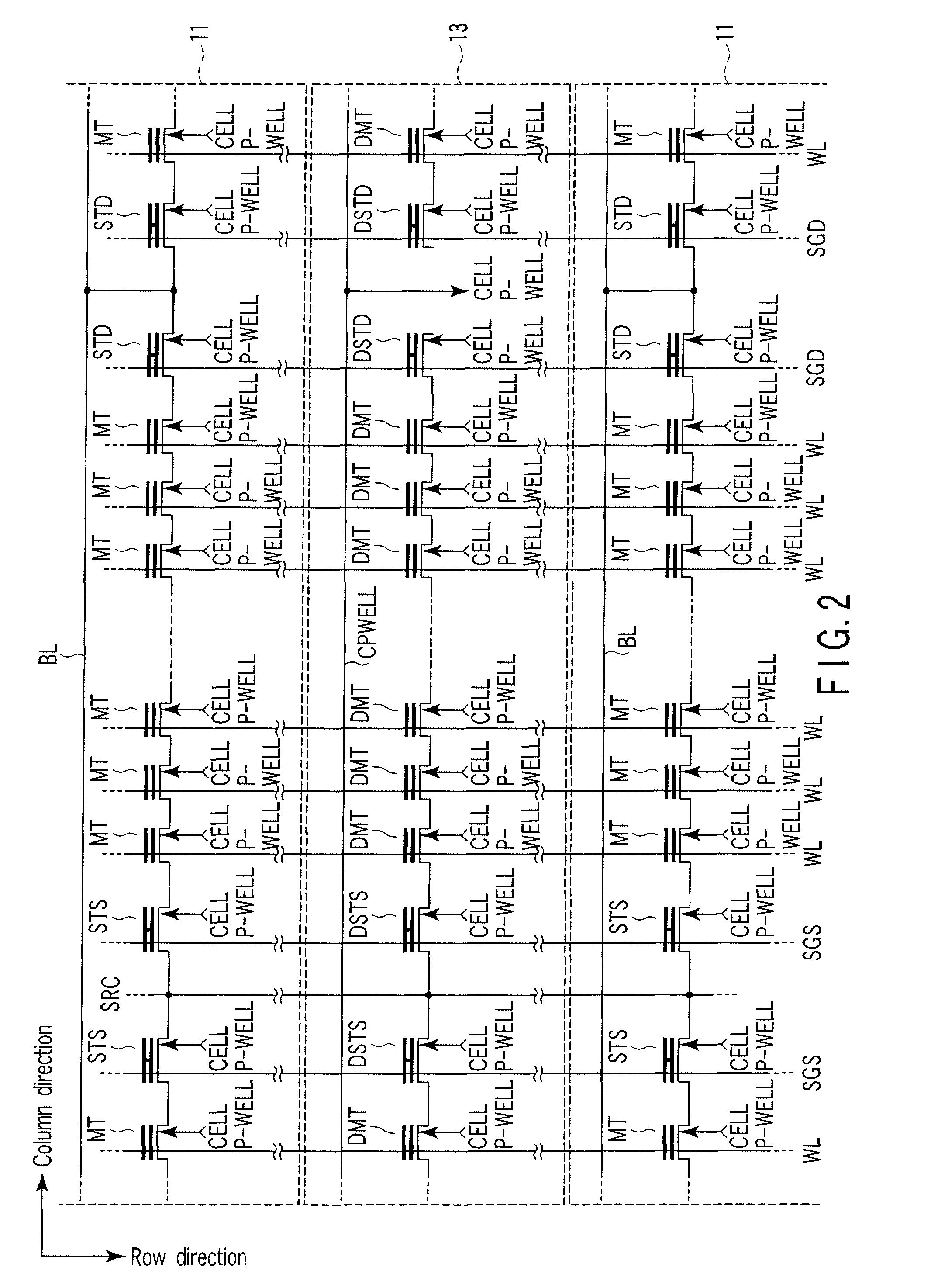 EEPROM array with well contacts