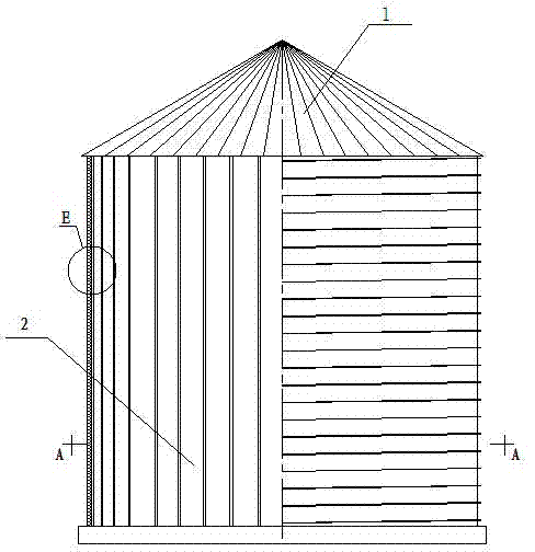 Double-wall insulation silo with stiffening ribs and production method thereof