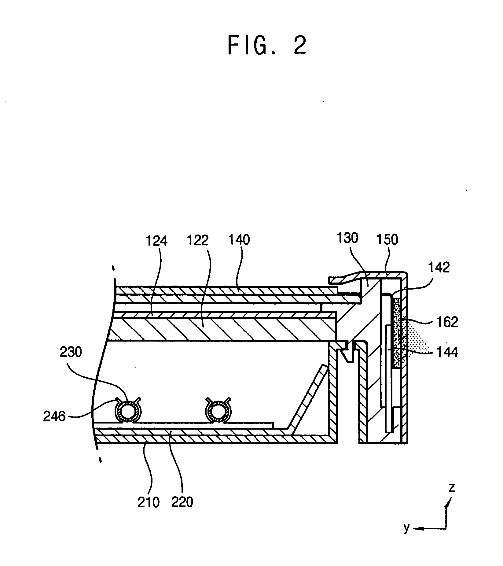 Flat panel display device including a conductive compressible body