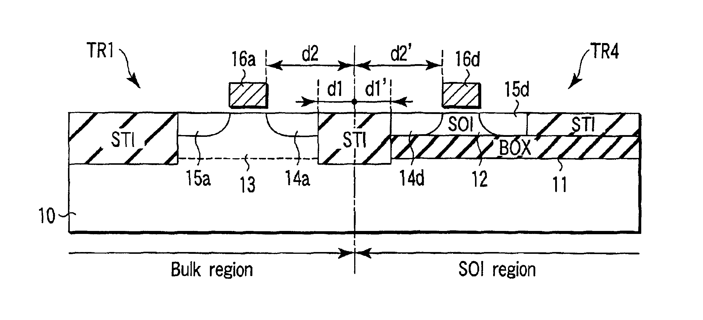 Semiconductor device having one of patterned SOI and SON structure
