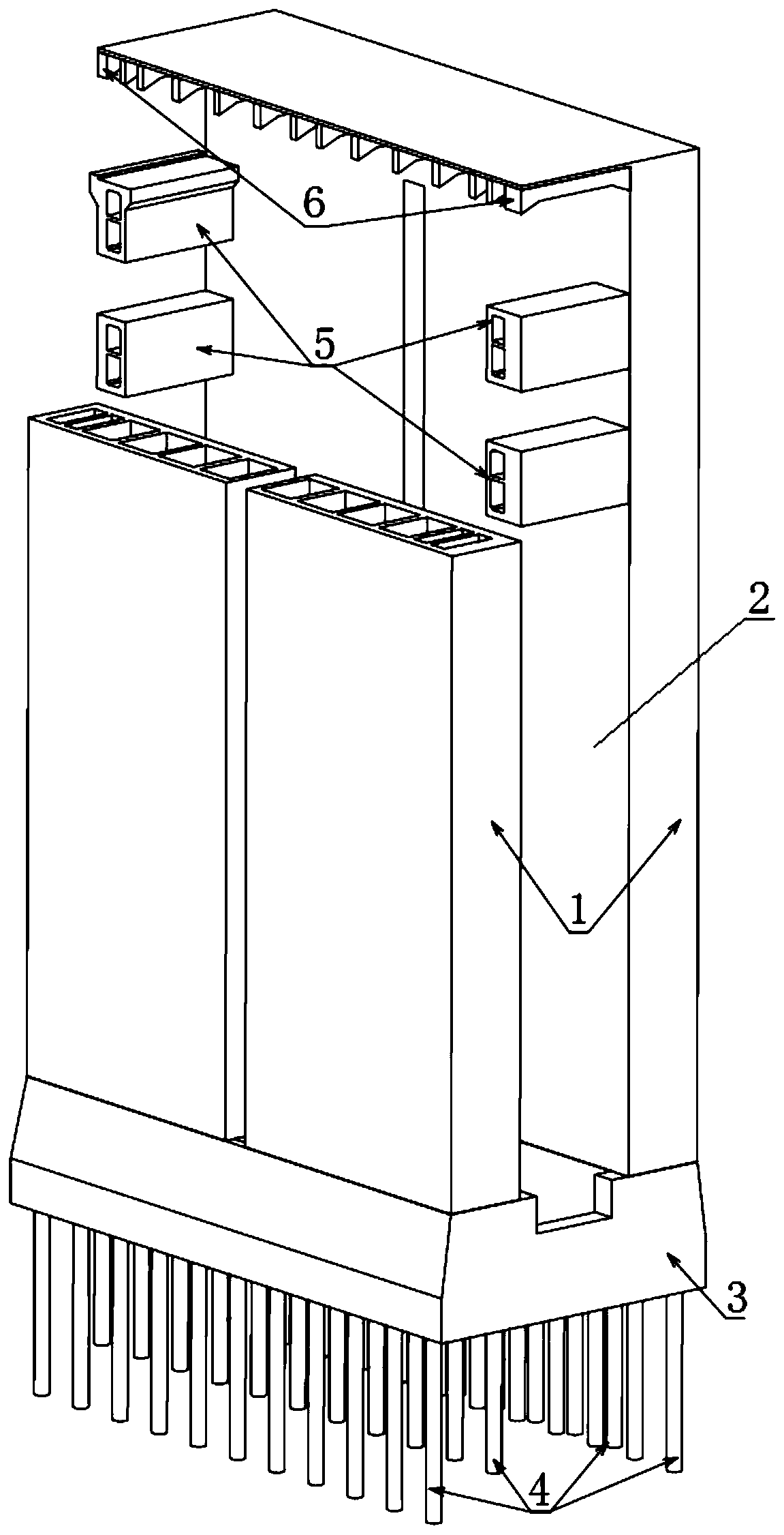 Ship lift tower structure provided with thin pile raft foundation and layered strongly-constrained box girders