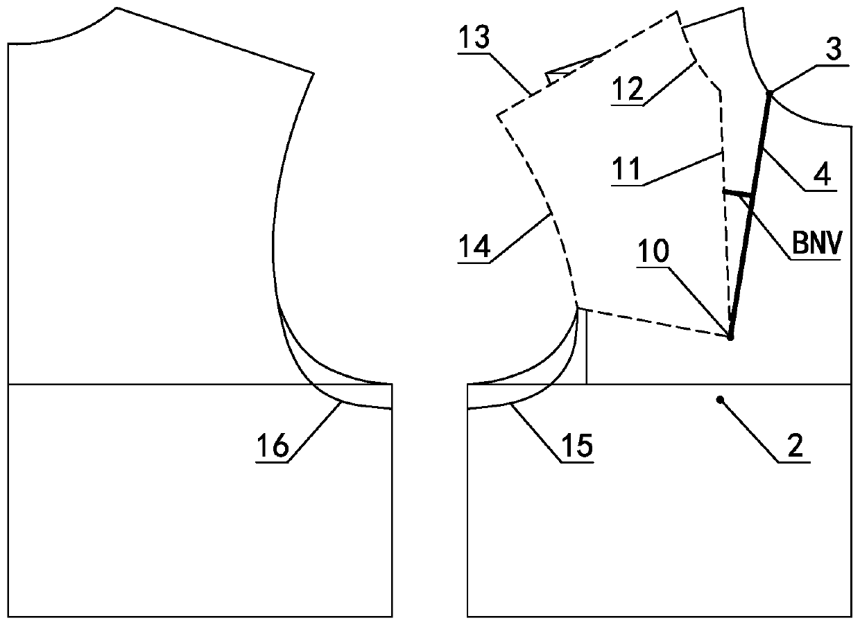 Clothing collar and chest province bnv original number design cutting method