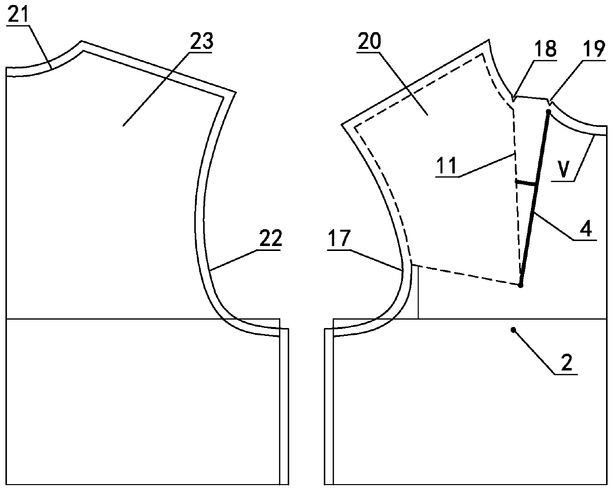 Clothing collar and chest province bnv original number design cutting method