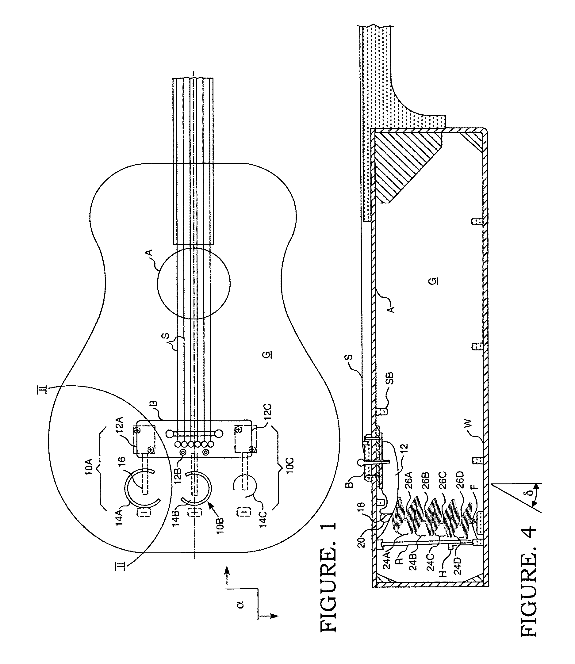 Organic sound texture enhancement and bridge strengthening system for acoustic guitars and other stringed instruments