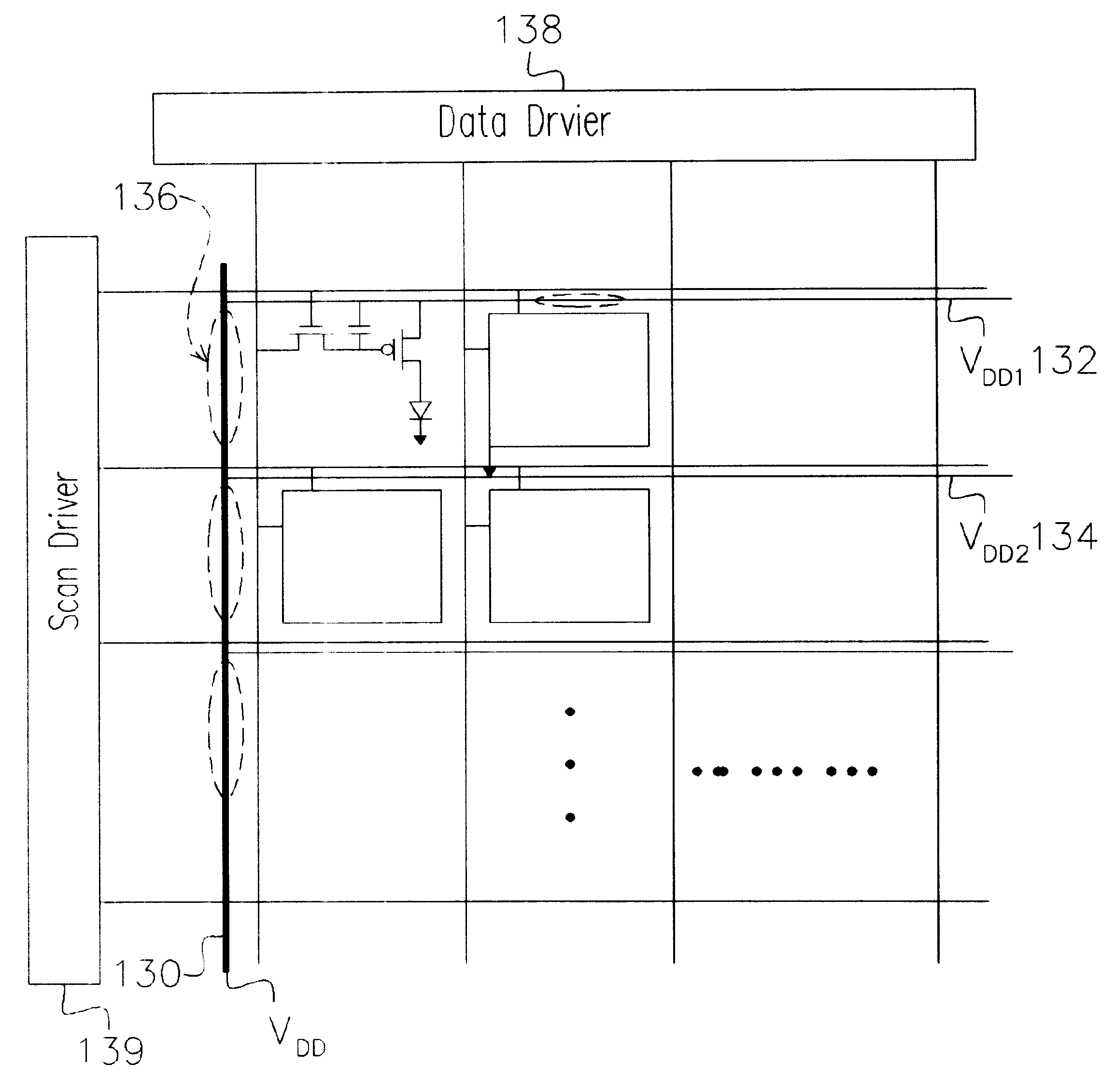 Structure and method for reducing source line resistance of light emitting diode