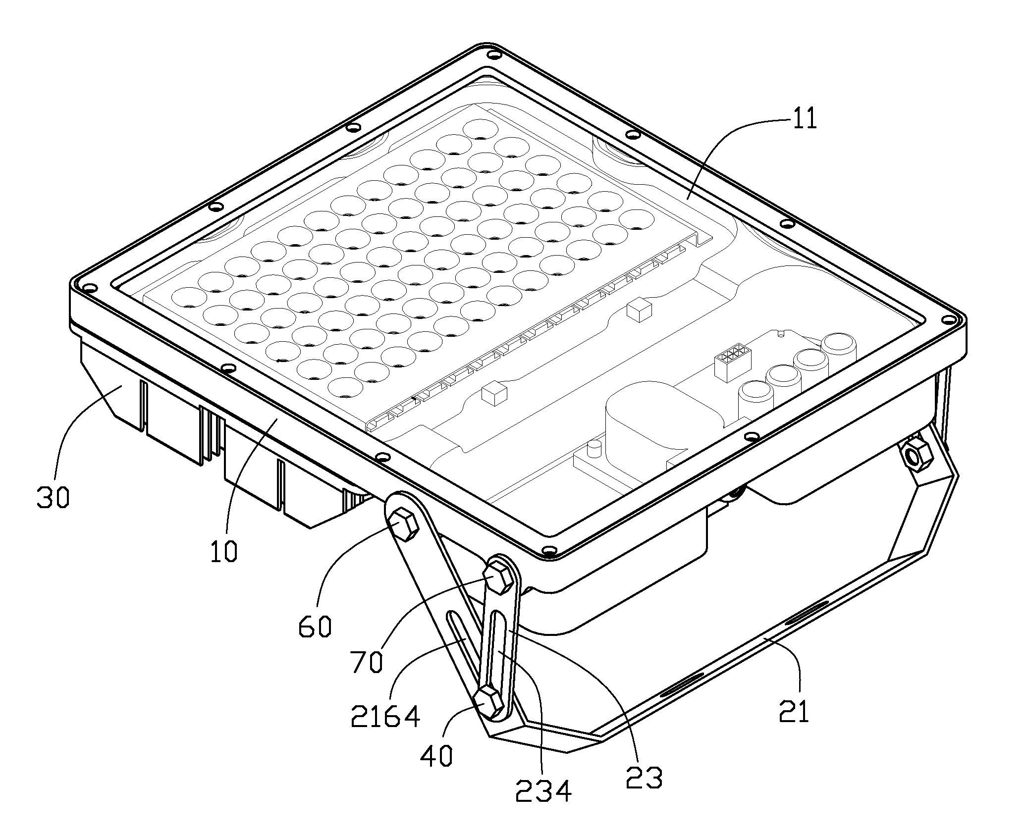 Flood lamp assembly having a reinforced bracket for supporting a weight thereof