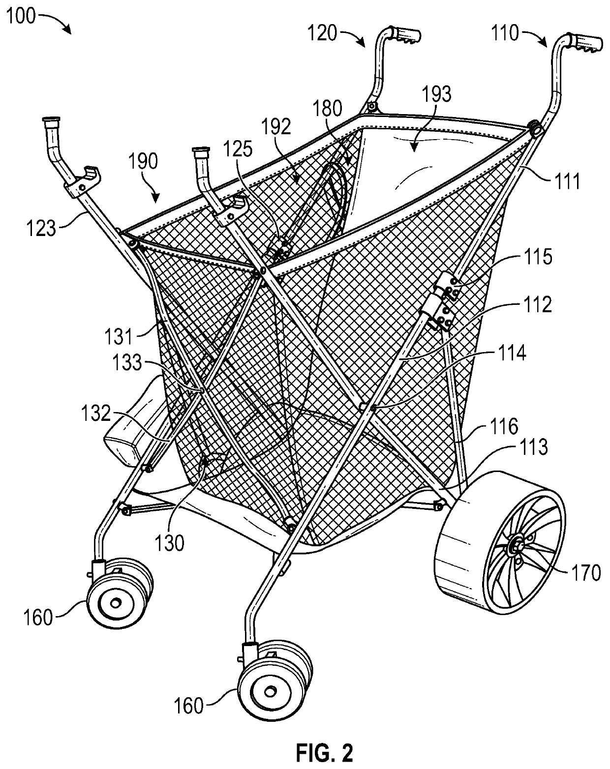 Collapsible cart with fabric in receiving space