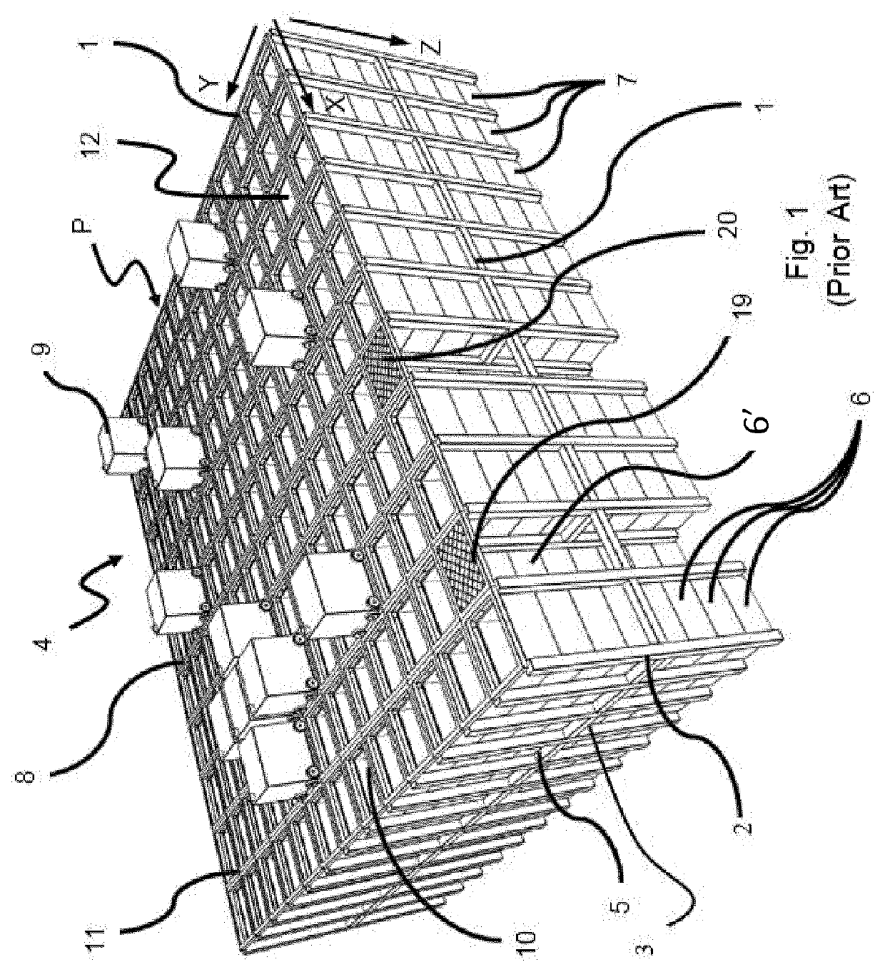 Container handling vehicle with first and second sections and lifting device motor in second section