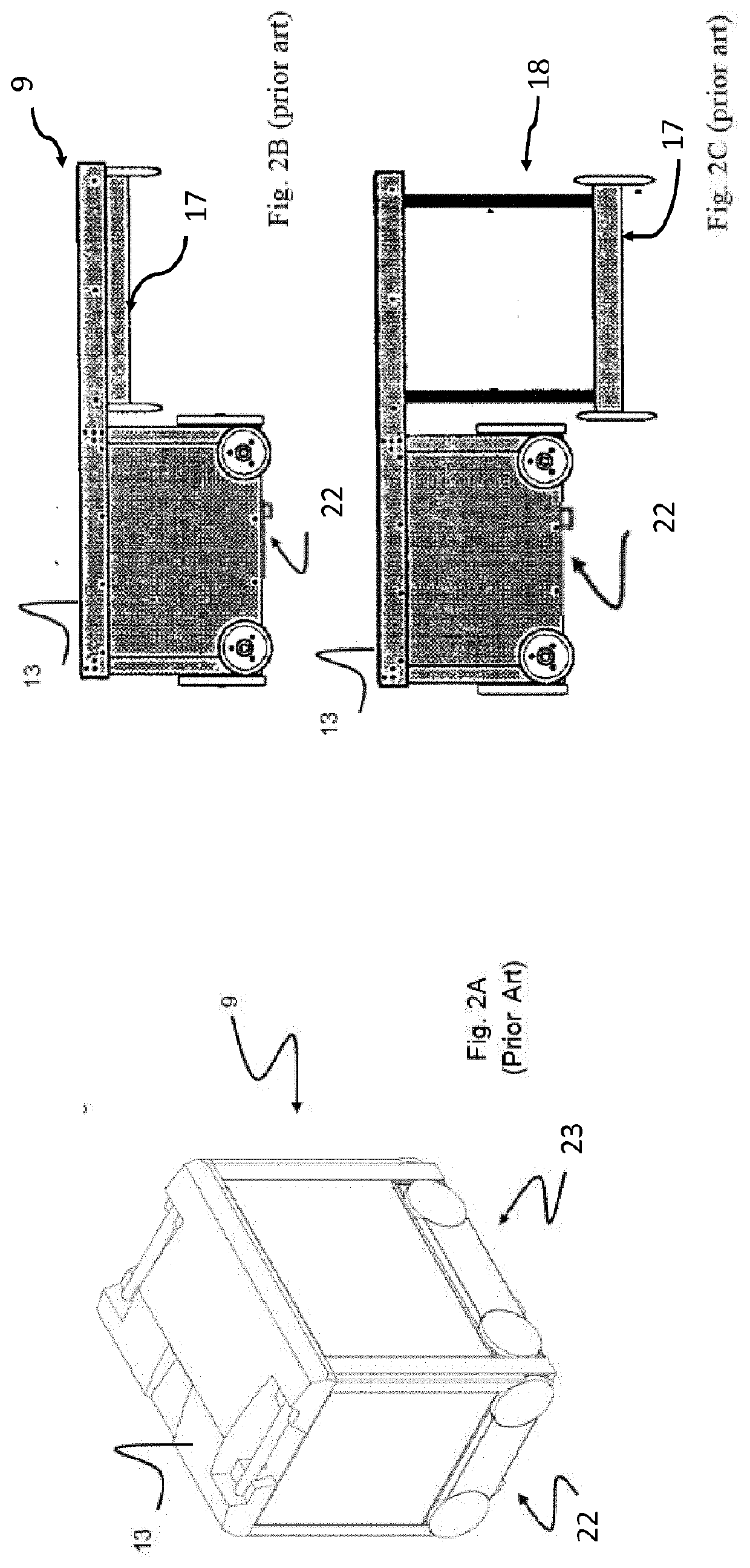 Container handling vehicle with first and second sections and lifting device motor in second section