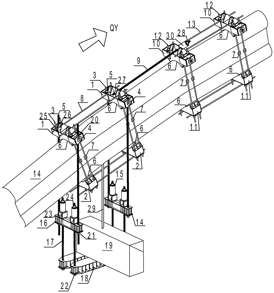 A device for replacing a traction friction anchor hanger rod and a method for replacing the hanger rod of a steel pipe arch bridge