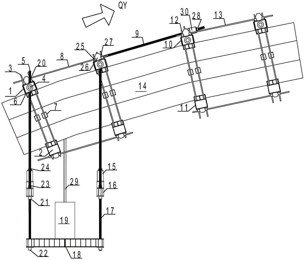 A device for replacing a traction friction anchor hanger rod and a method for replacing the hanger rod of a steel pipe arch bridge