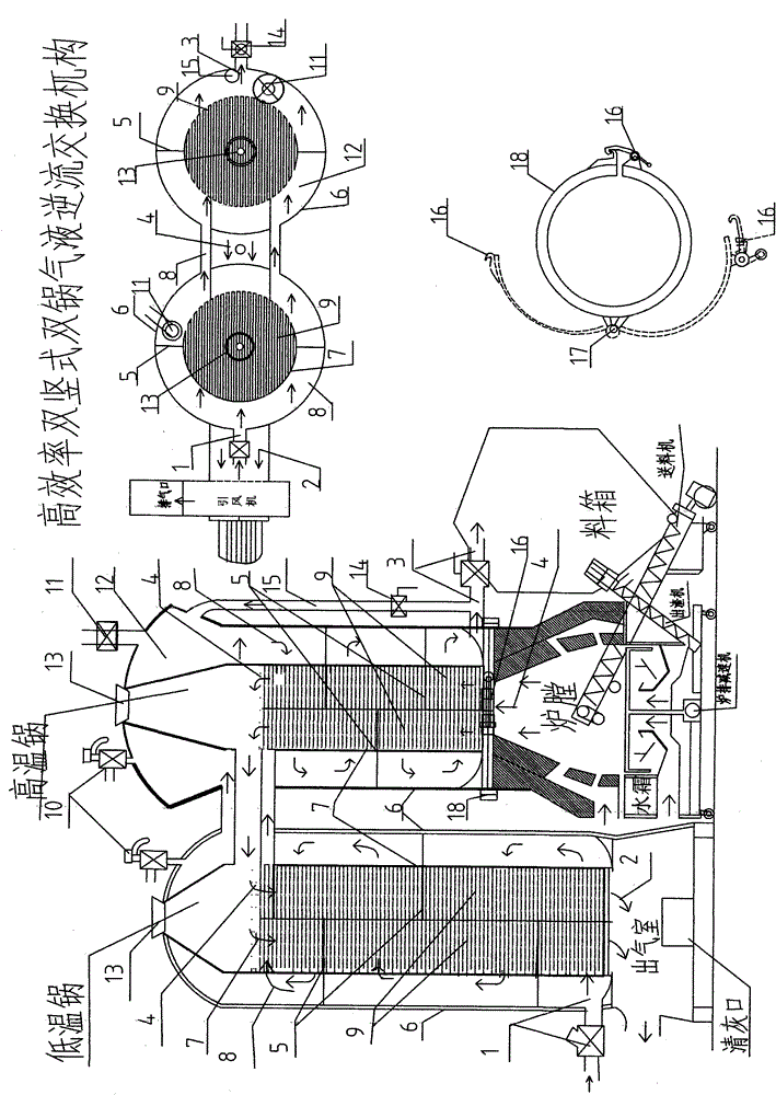 High-efficiency double-vertical-pot gas-liquid reverse-flow exchange mechanism