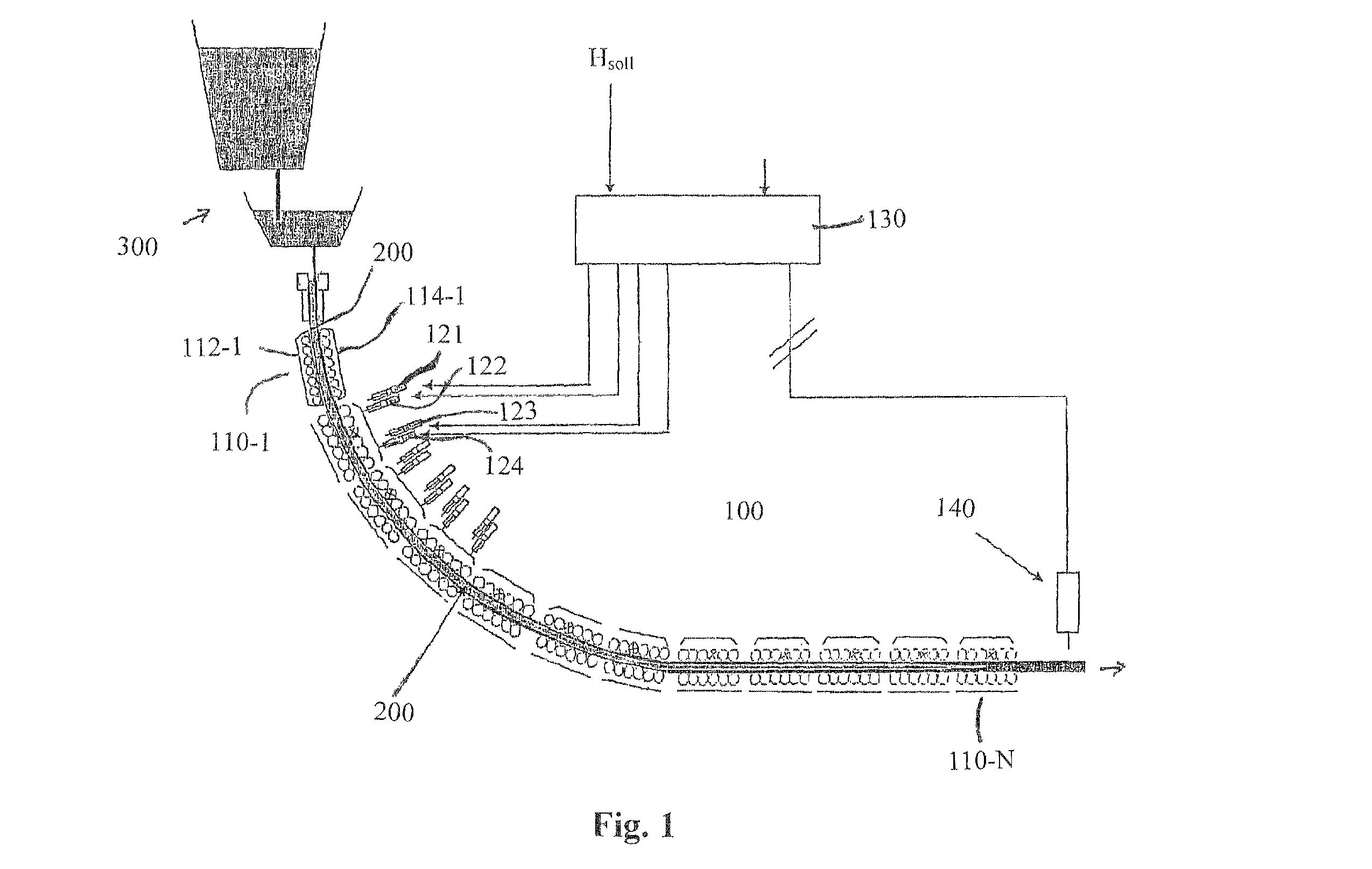 Method and device for positioning at least one roll segment of a strand guiding unit against a strand