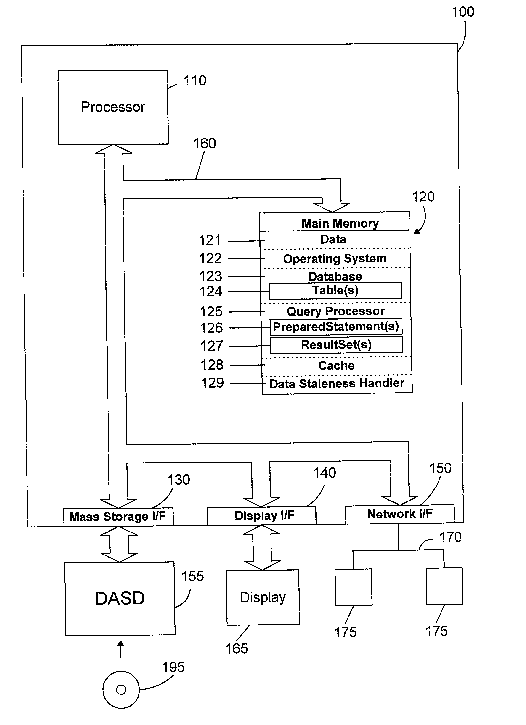 Computer apparatus and method for caching results of a database query
