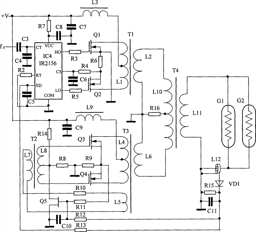 Direct-current low-voltage power supply injection locking power synthesis dual halogen lamp