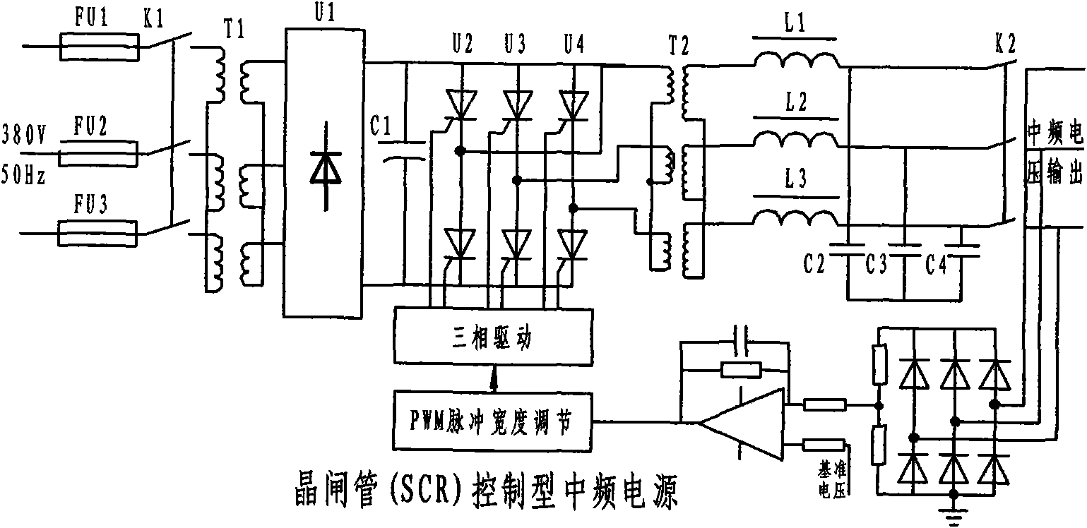 Three-phase intermediate frequency power supply