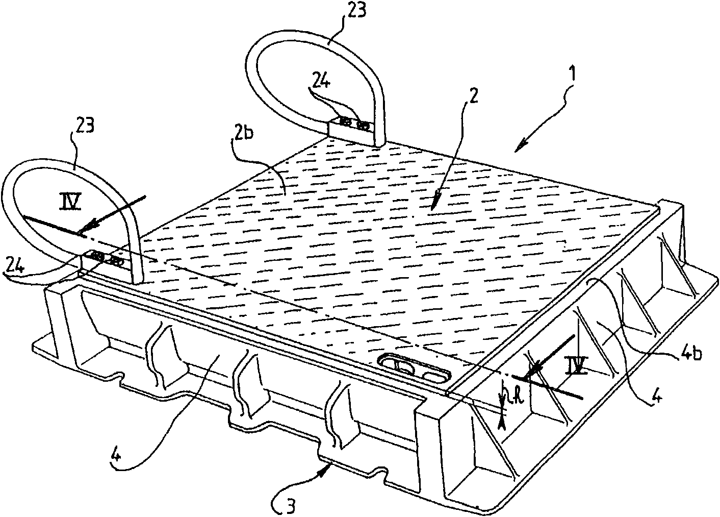 Device for hinging a lid or cover to a frame, such as a manhole