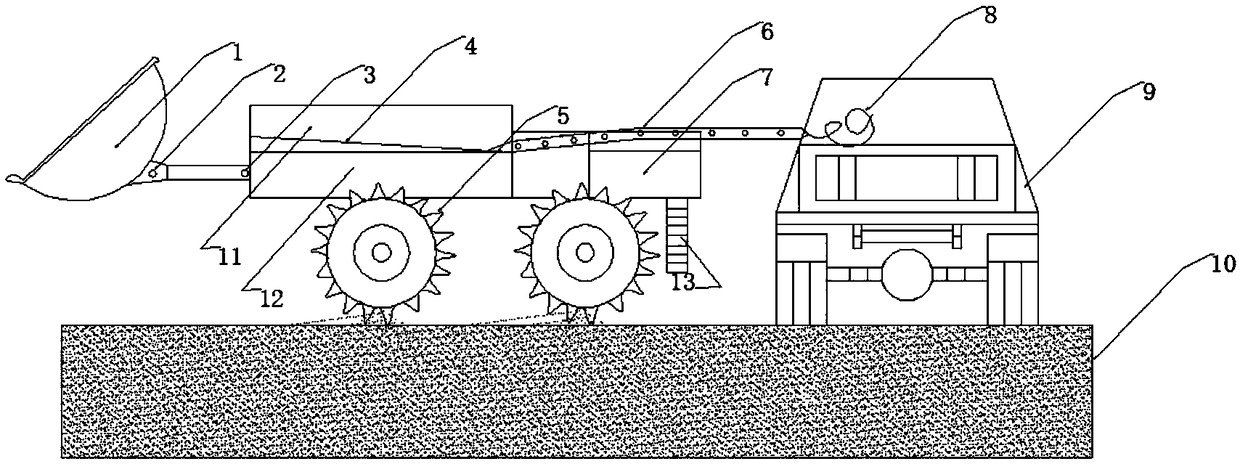 Bucket chain plate type muck conveying device and working method thereof