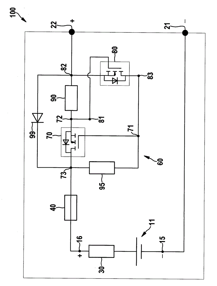 Battery cell device with battery cell and limiting circuit and corresponding method