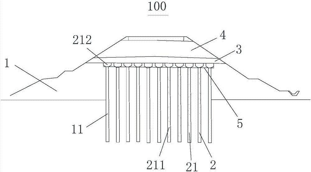 Drilled grouting pile composite roadbed structure and construction method thereof