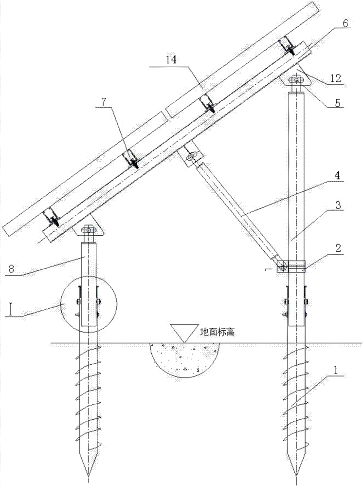Spiral ground pile adjustable photovoltaic support