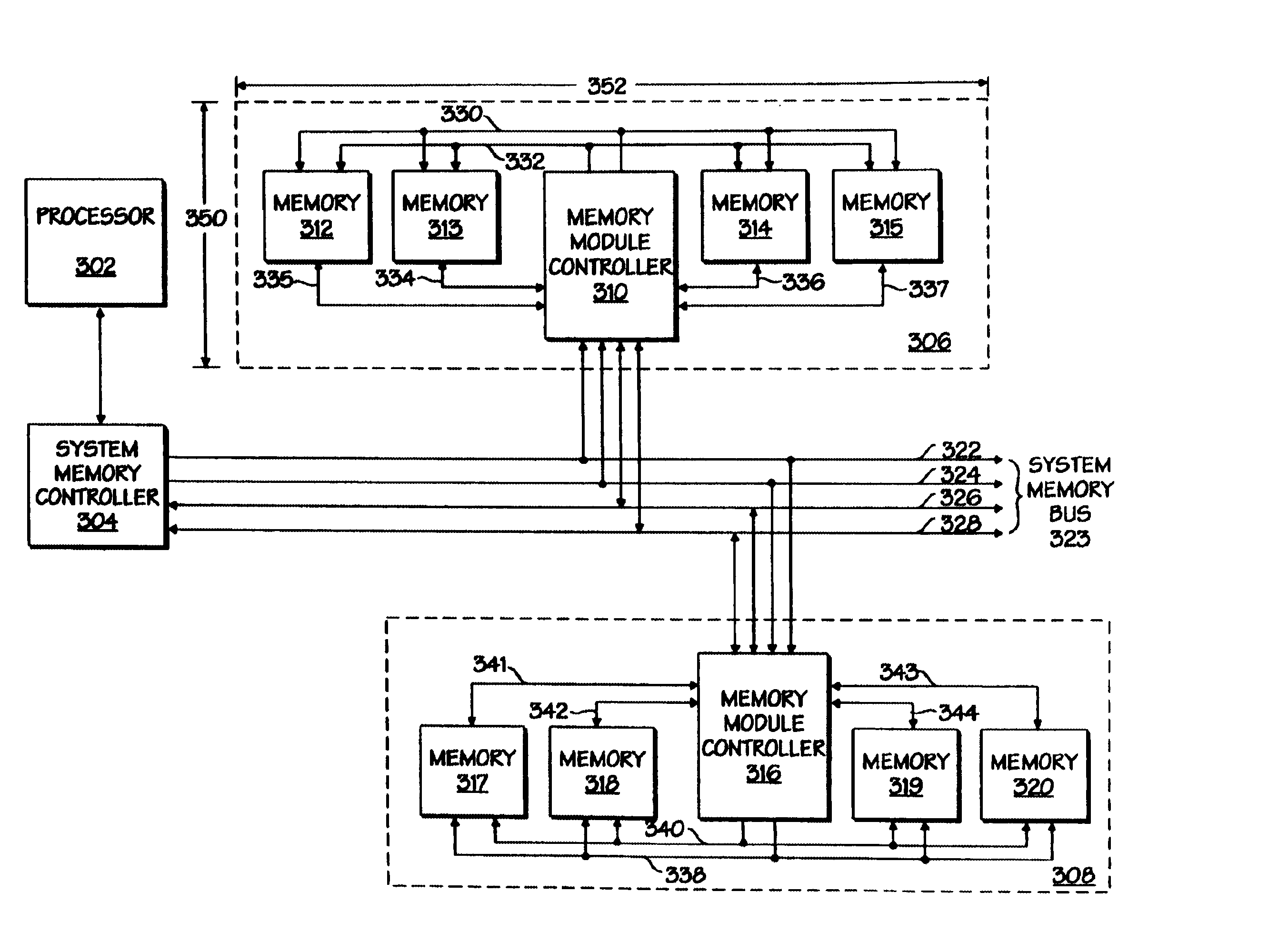 Memory module controller for providing an interface between a system memory controller and a plurality of memory devices on a memory module