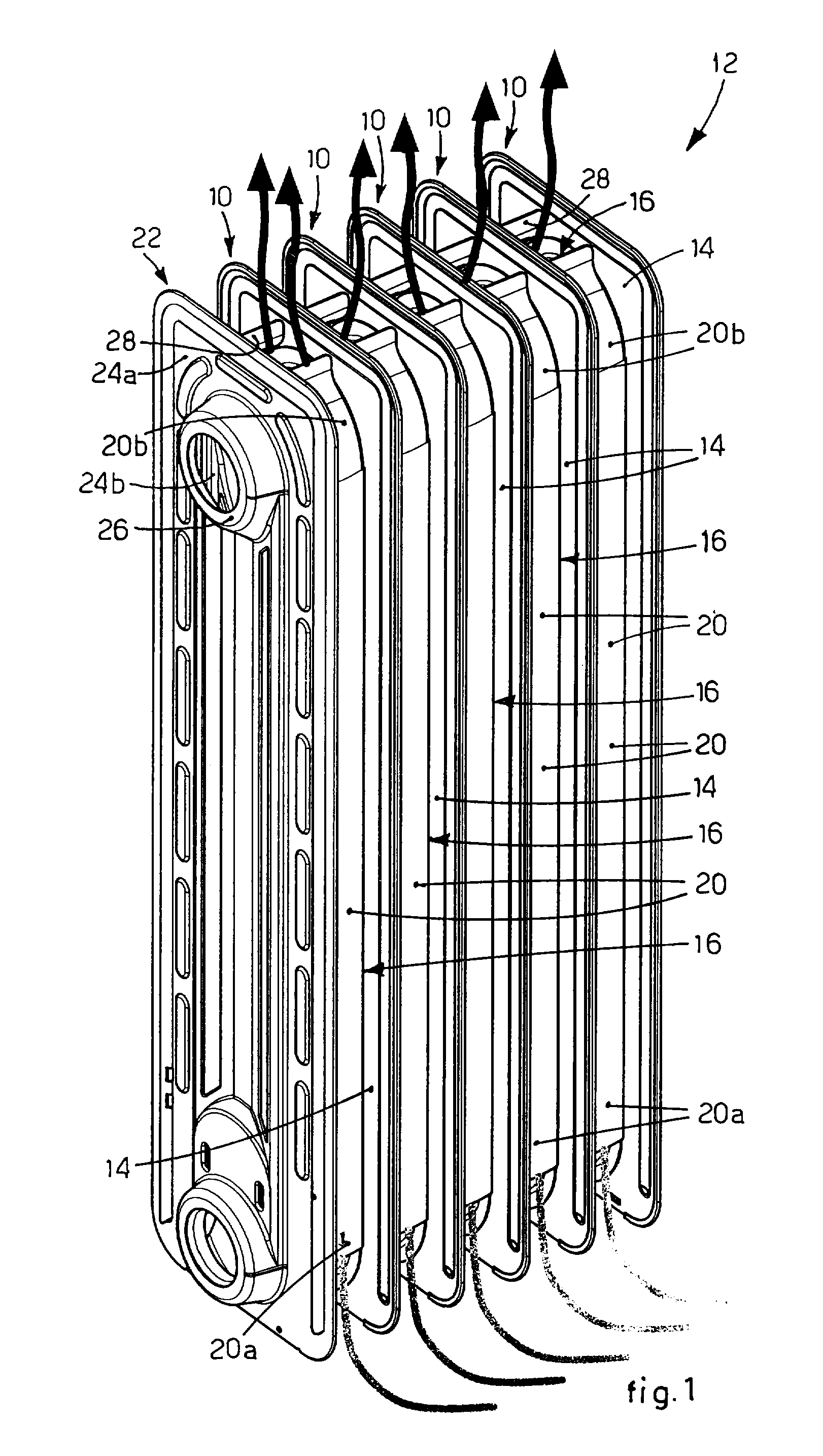 Radiant module for a heating device for rooms, and method to produce said radiant module