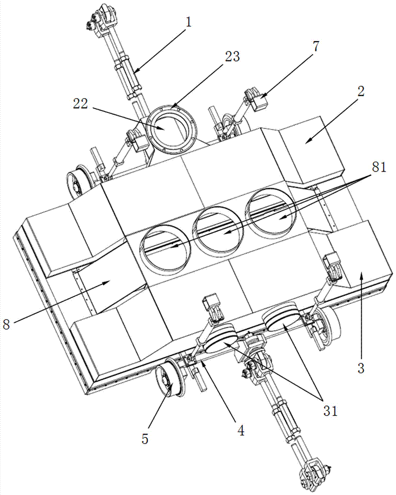 A blowing and suction working device for rail sewage suction vehicles