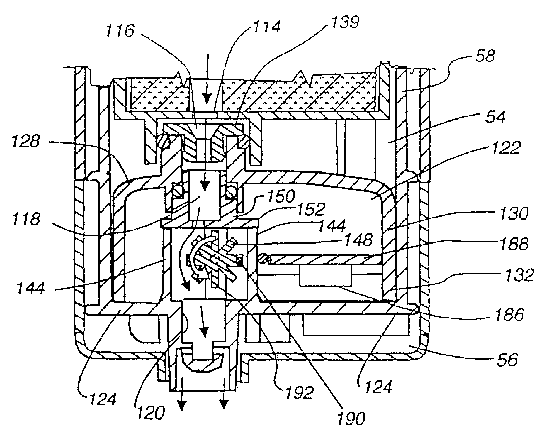 Water treatment device with volumetric and time monitoring features