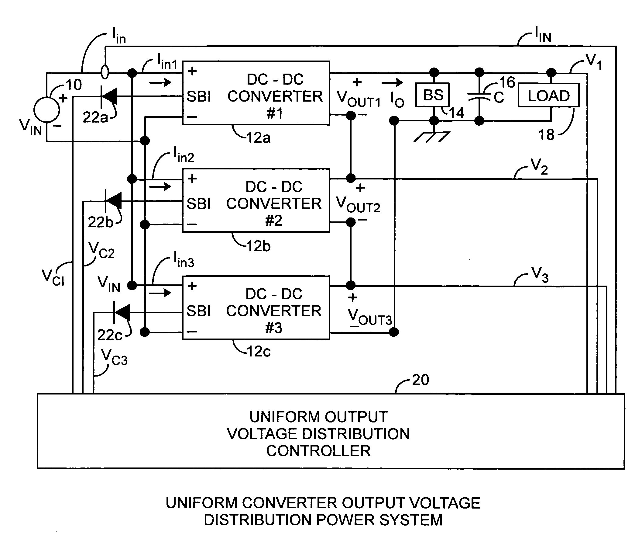 Uniform converter output voltage distribution power system