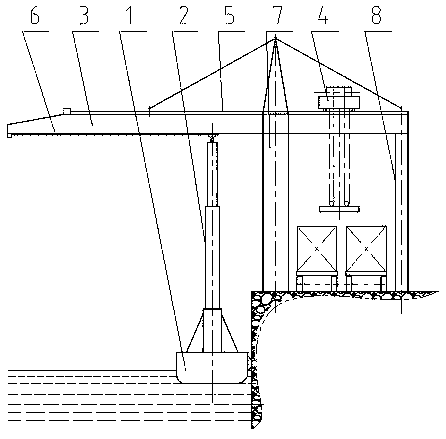 Portal crane with supporting floating body