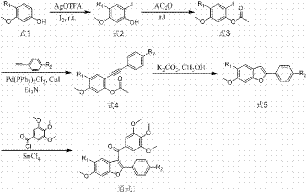 3-(3,4,5-trimethoxybenzoyl)-benzofuran microtubulin inhibitor as well as preparation method and use thereof