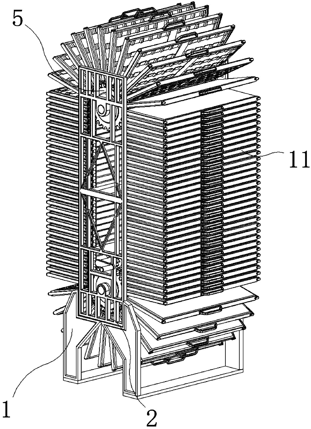 Metal plate material placement rack with anti-pinching-hand structure