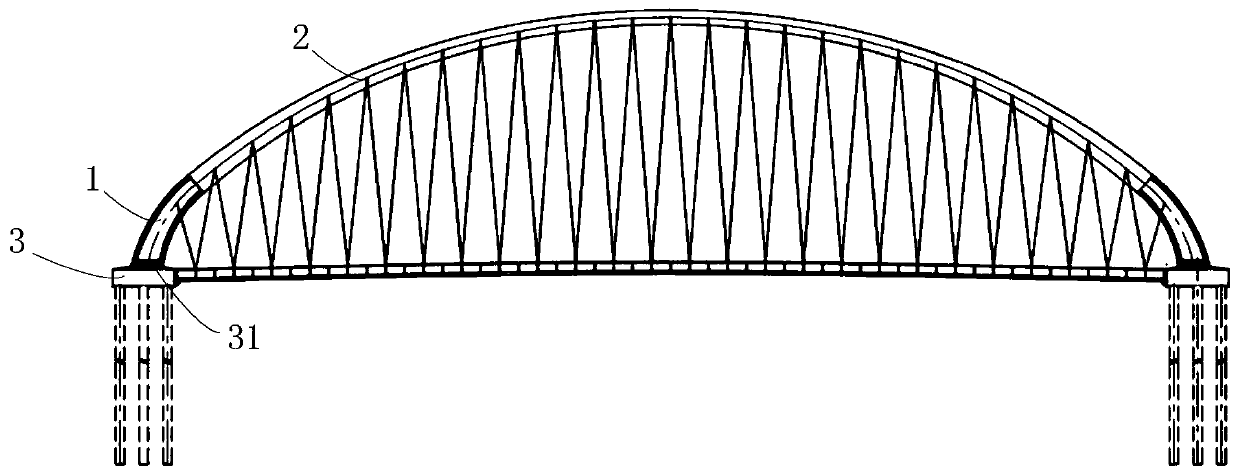 Large-span combined arch bridge based on bending pressure design theory and design and construction method thereof