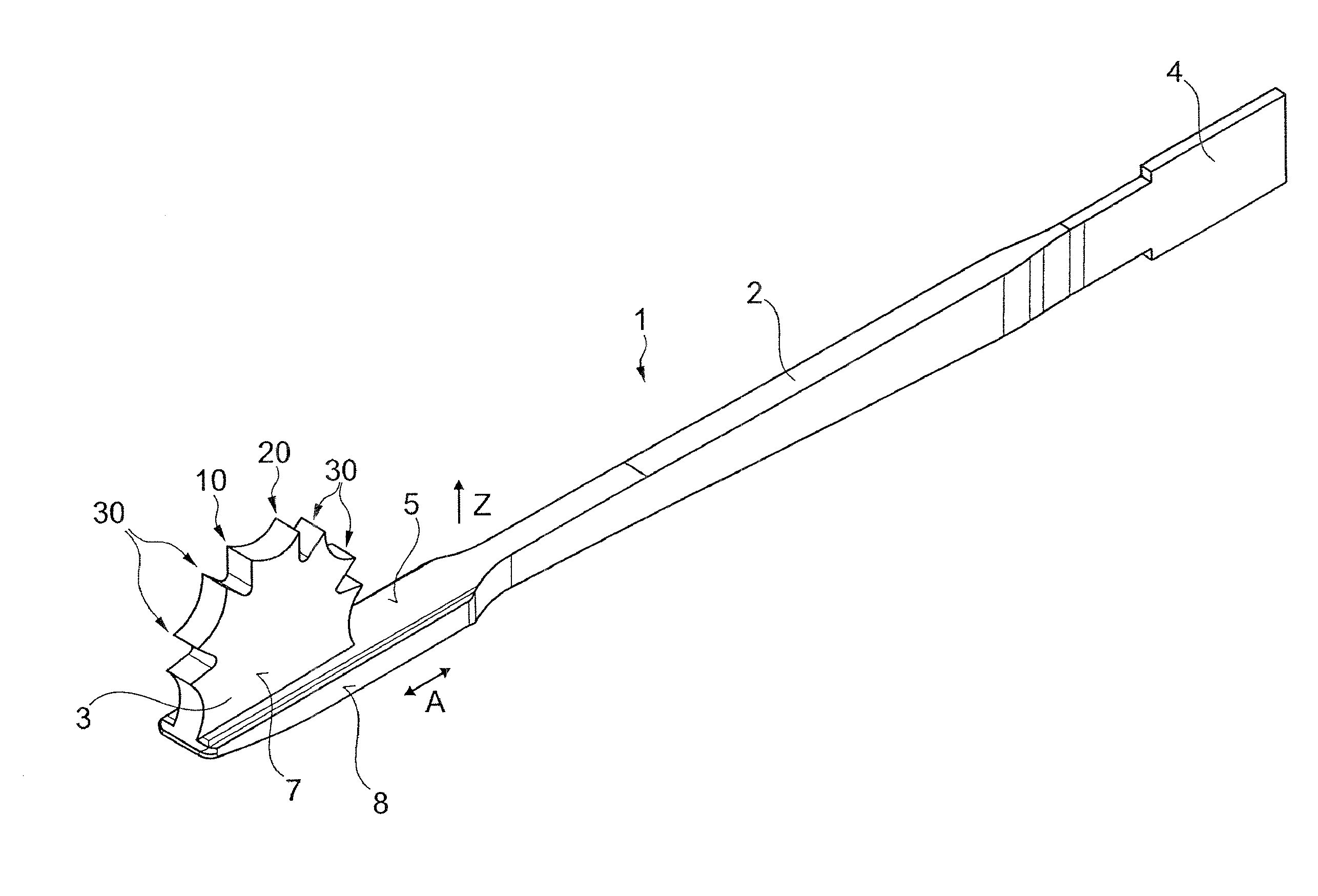 Tool for insertion into a surgical saw, and method for milling a groove