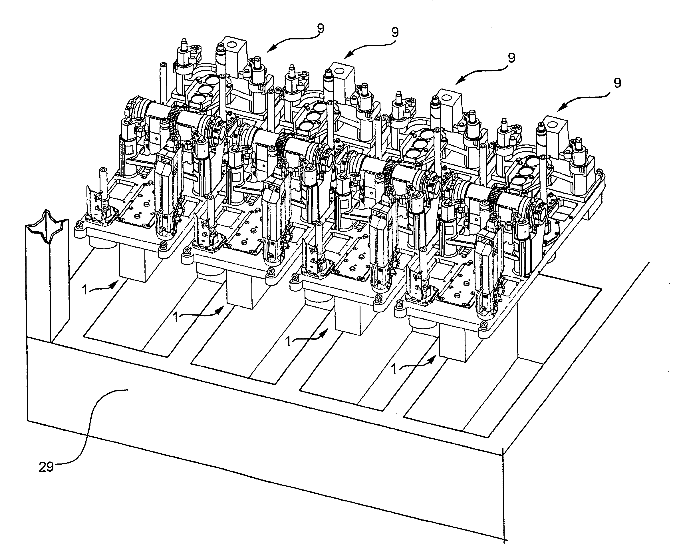 Forming section of a hollow glass items production machine and relevant support structure