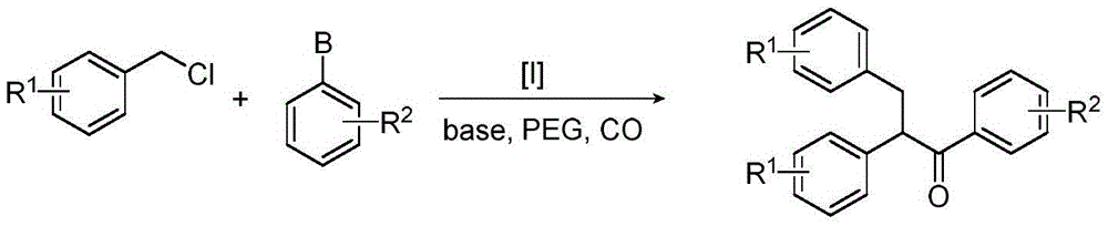 Method for synthesizing 1,2,3-triaryl-1-acetone compound from benzyl chloride through non-metal-catalyzed carbonylation
