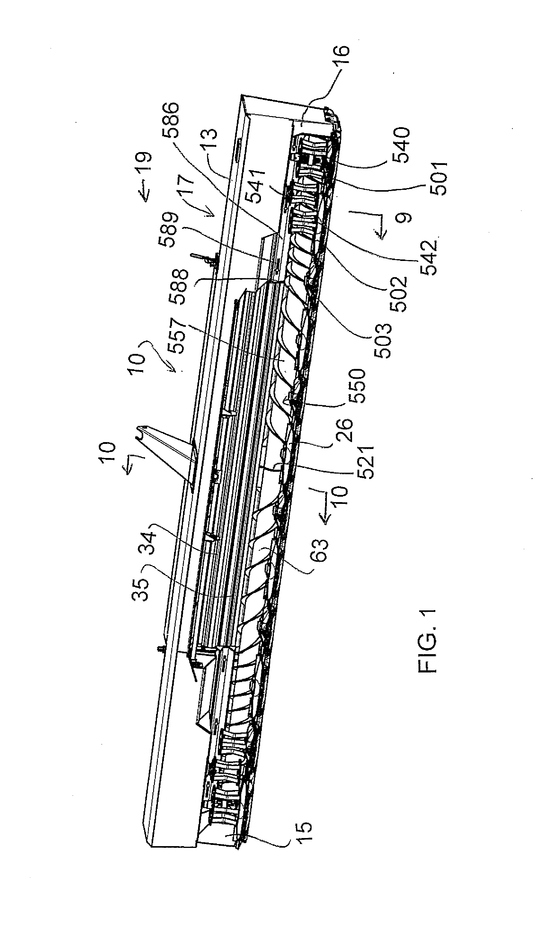 Rotary disk crop harvesting header with an auger for transferring the crop
