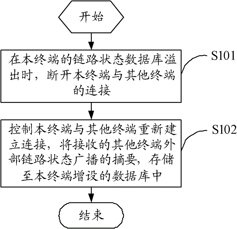 The processing method of terminal and terminal link state database overflow