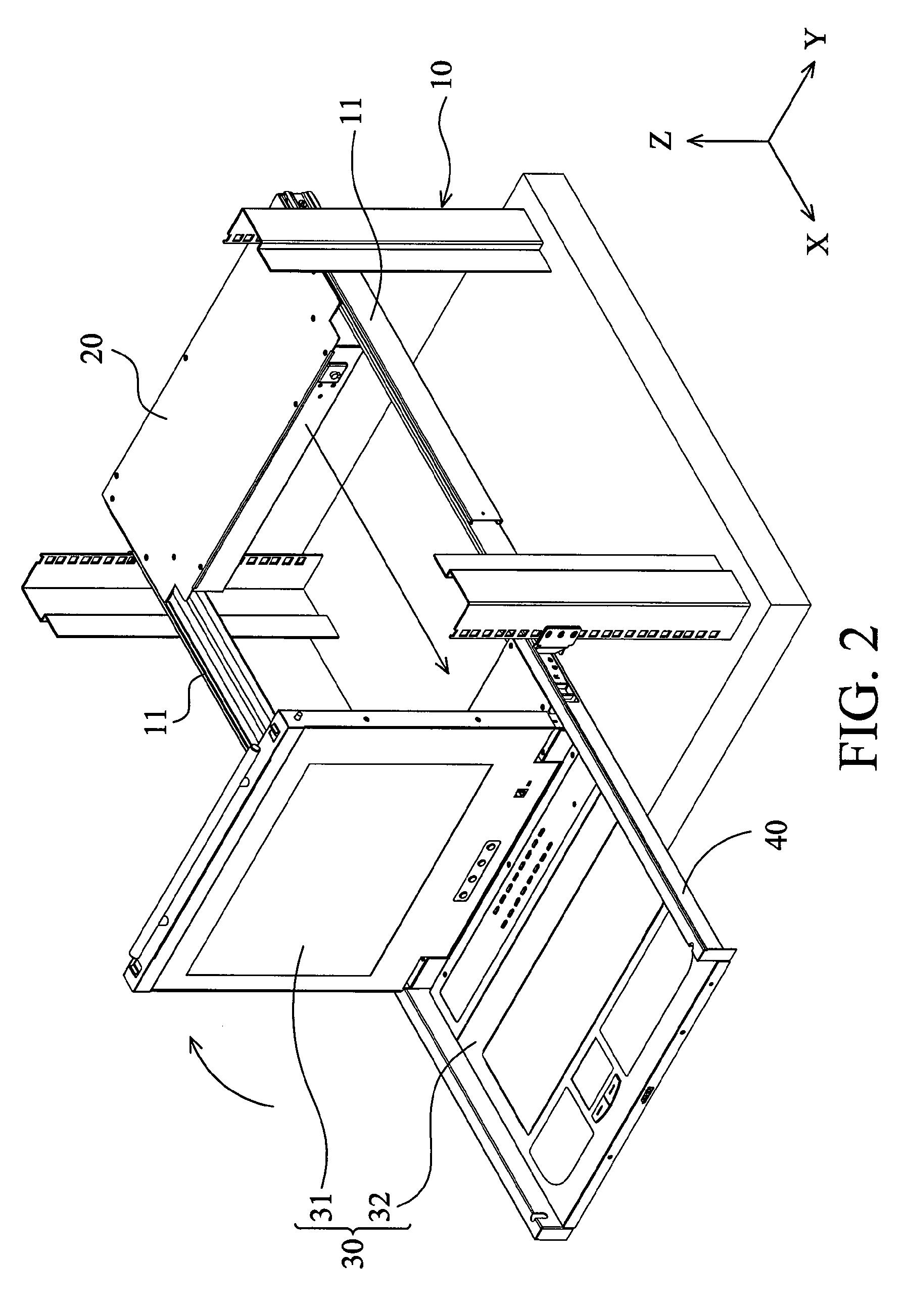KVM switching device, sever rack assembly and sliding mechanism thereof