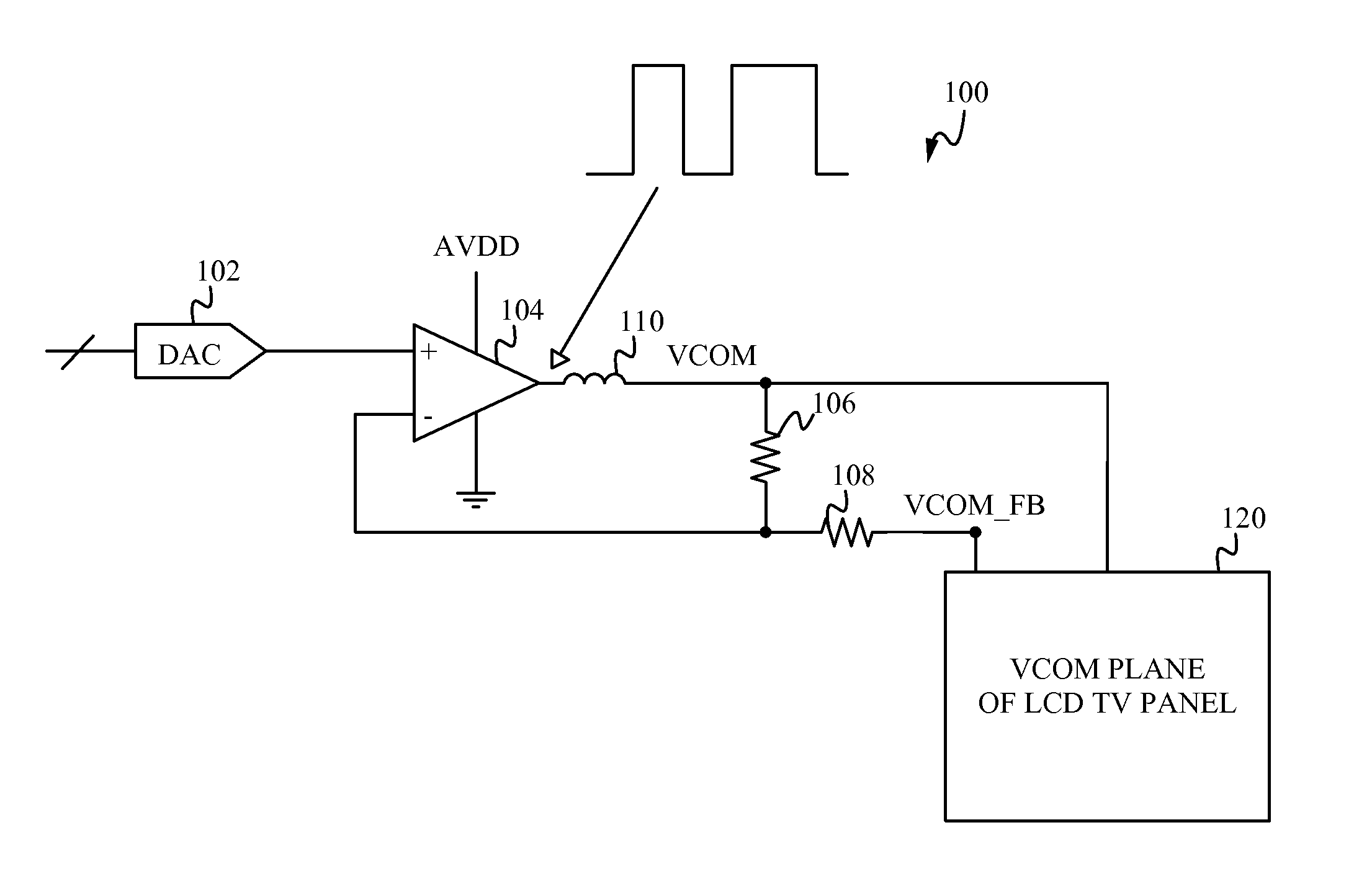 VCOM amplifier with fast-switching gain