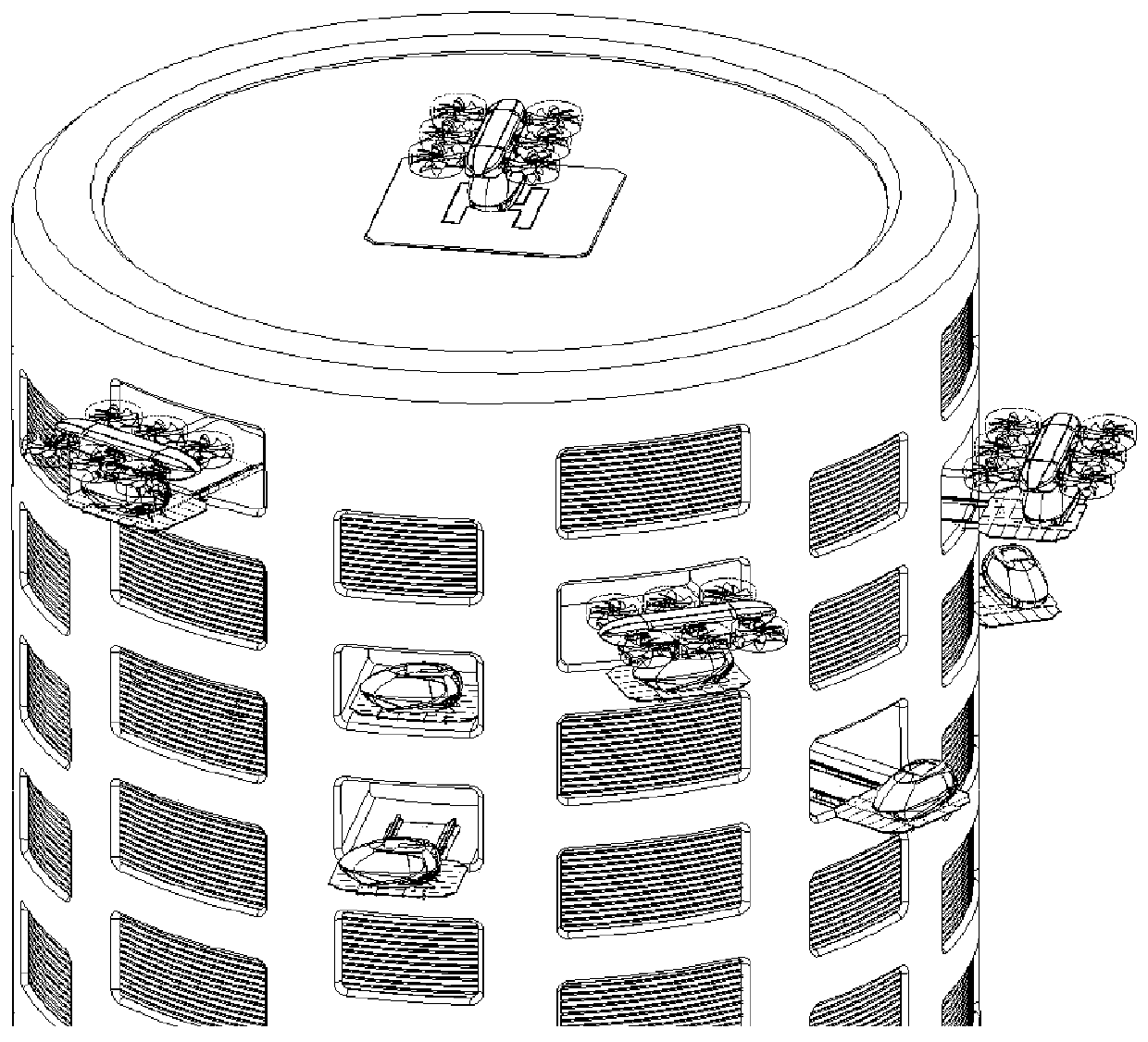 Stereo car parking garage, starting and parking method of stereo car parking garage, traffic system and scheduling method of traffic system