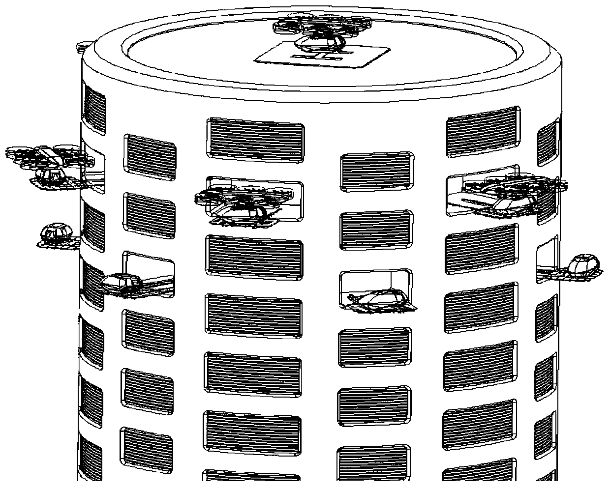 Stereo car parking garage, starting and parking method of stereo car parking garage, traffic system and scheduling method of traffic system