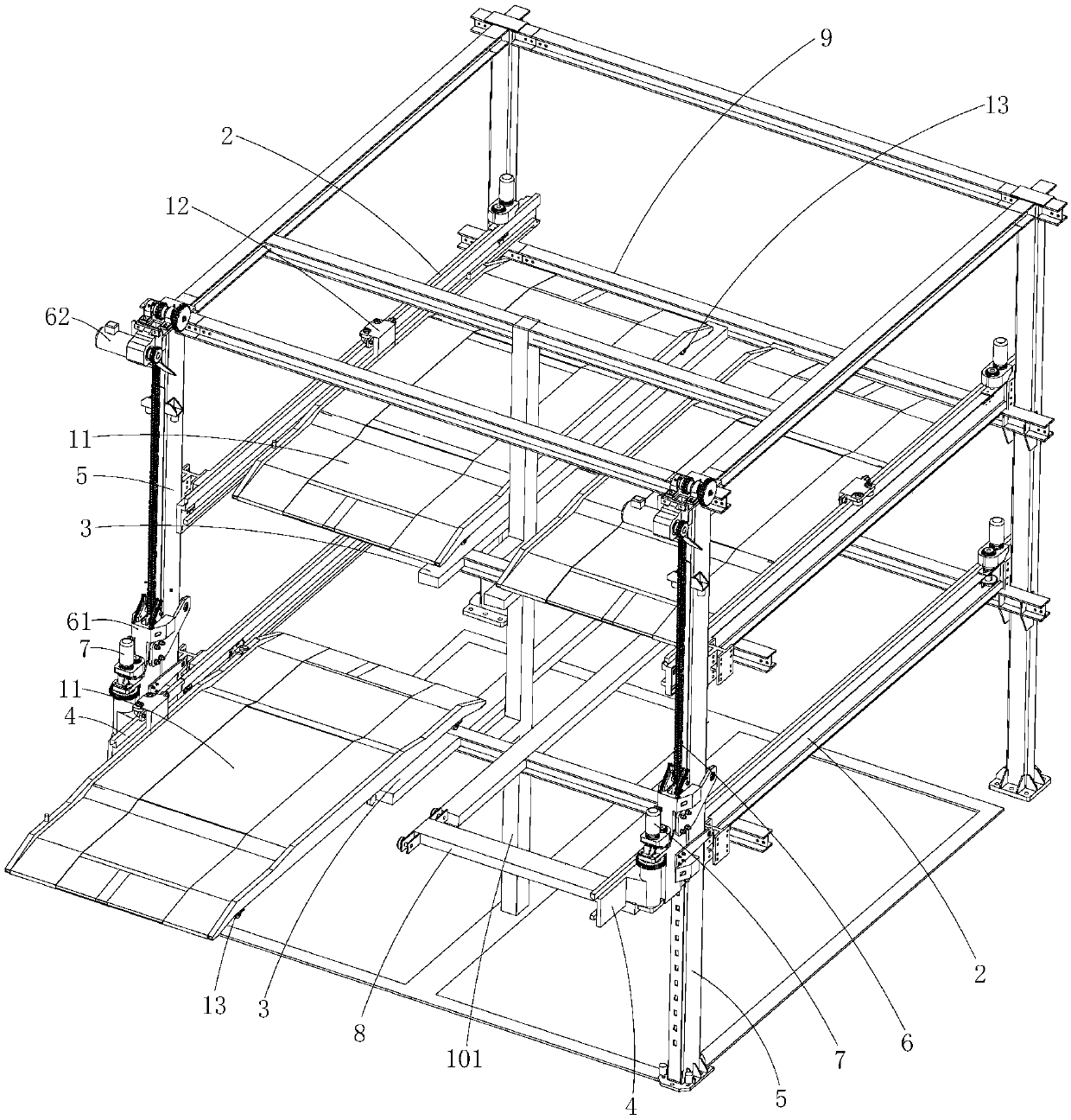 Car-carrying component, non-avoiding multi-storey parking device and its parking method, and car picking method