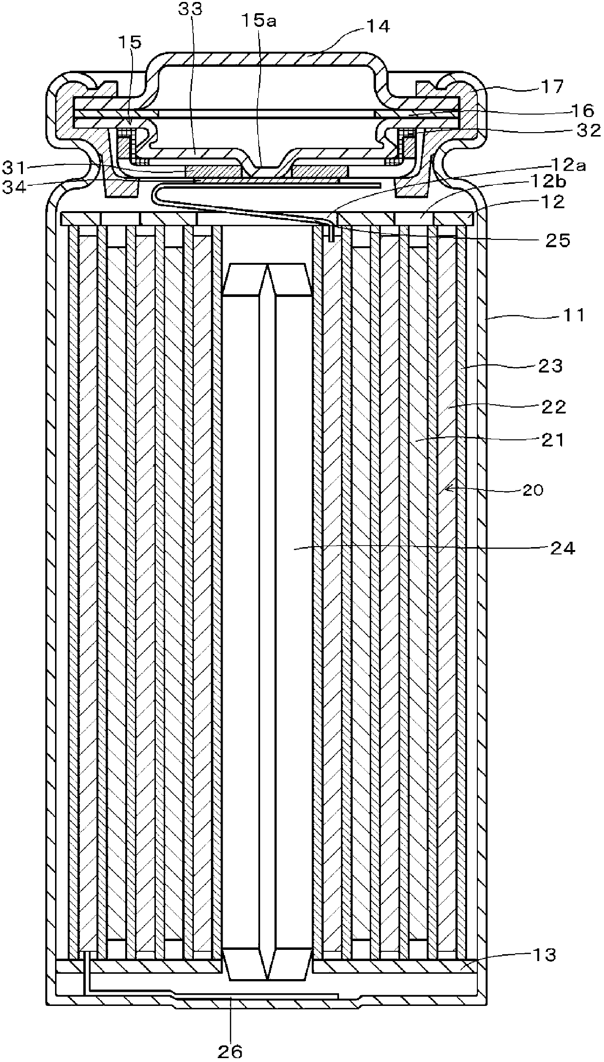 Battery, center pin, battery pack, electronic apparatus, electric tool, electric vehicle, electrical storage apparatus and electricity system