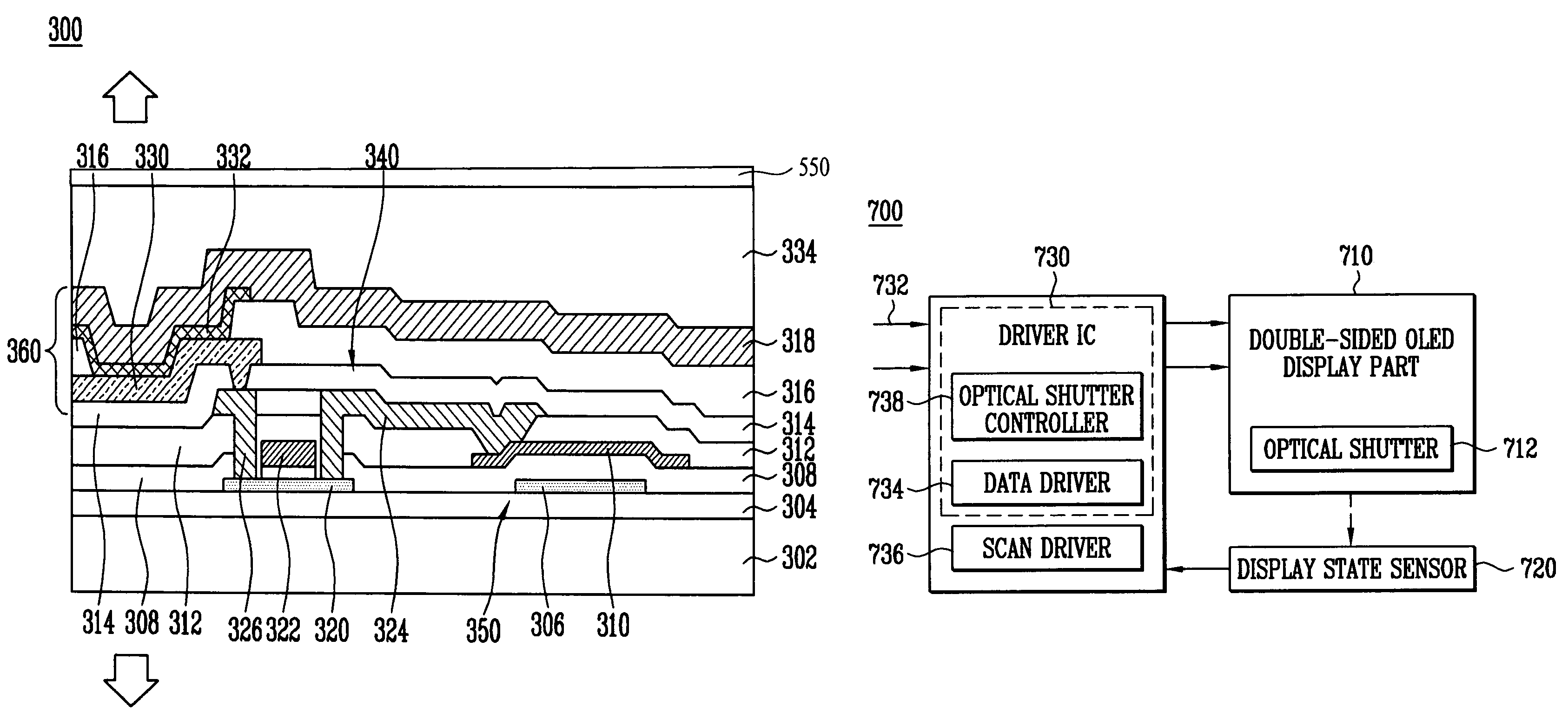 Double-sided organic electroluminescent display having optical shutter and information terminal using the same
