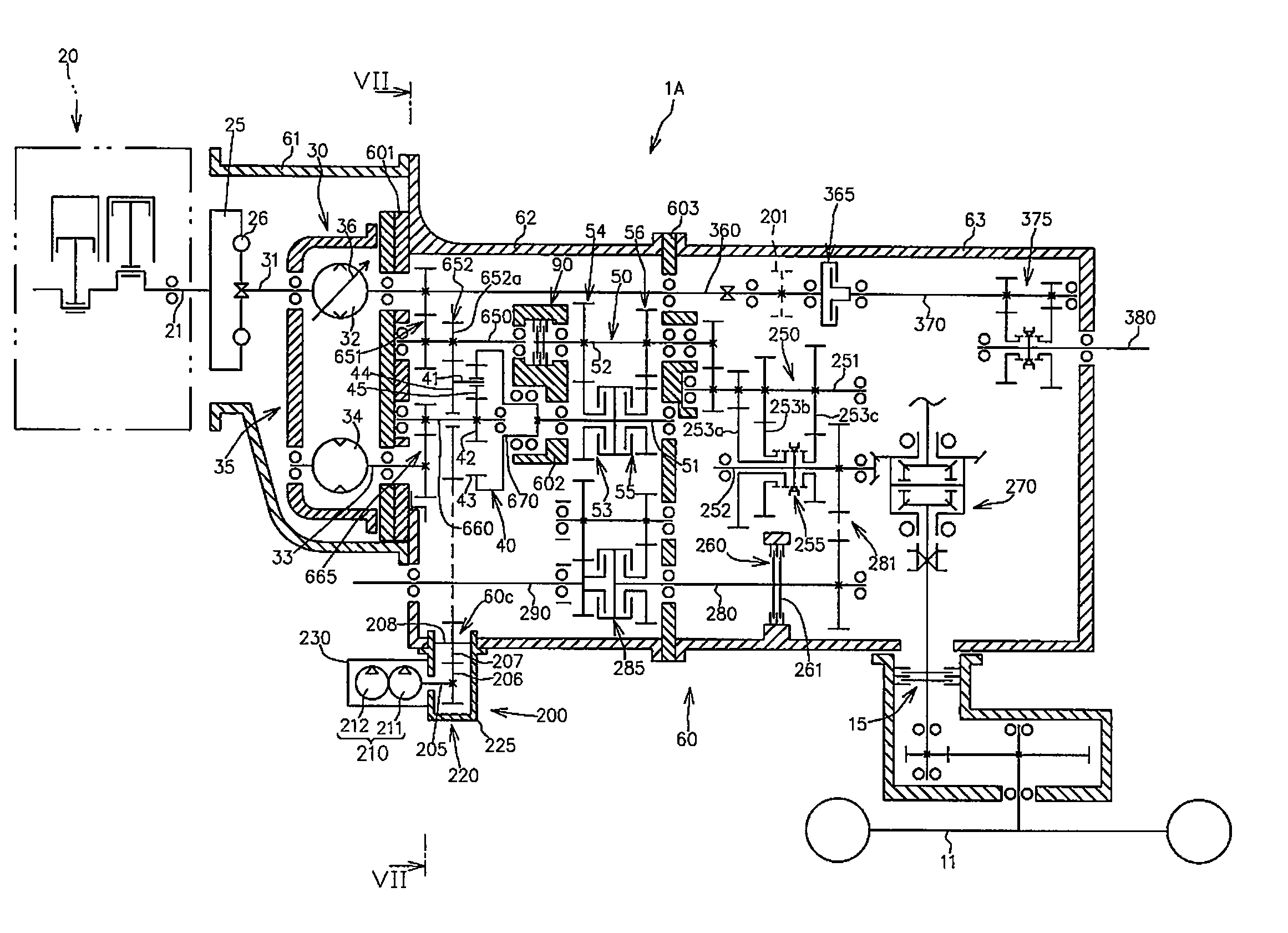 Traveling system transmission structure for vehicle
