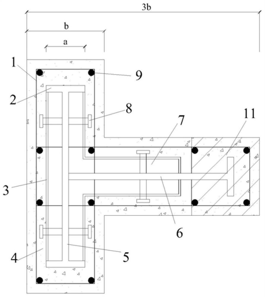 Partially prefabricated steel reinforced concrete T-shaped column with embedded column