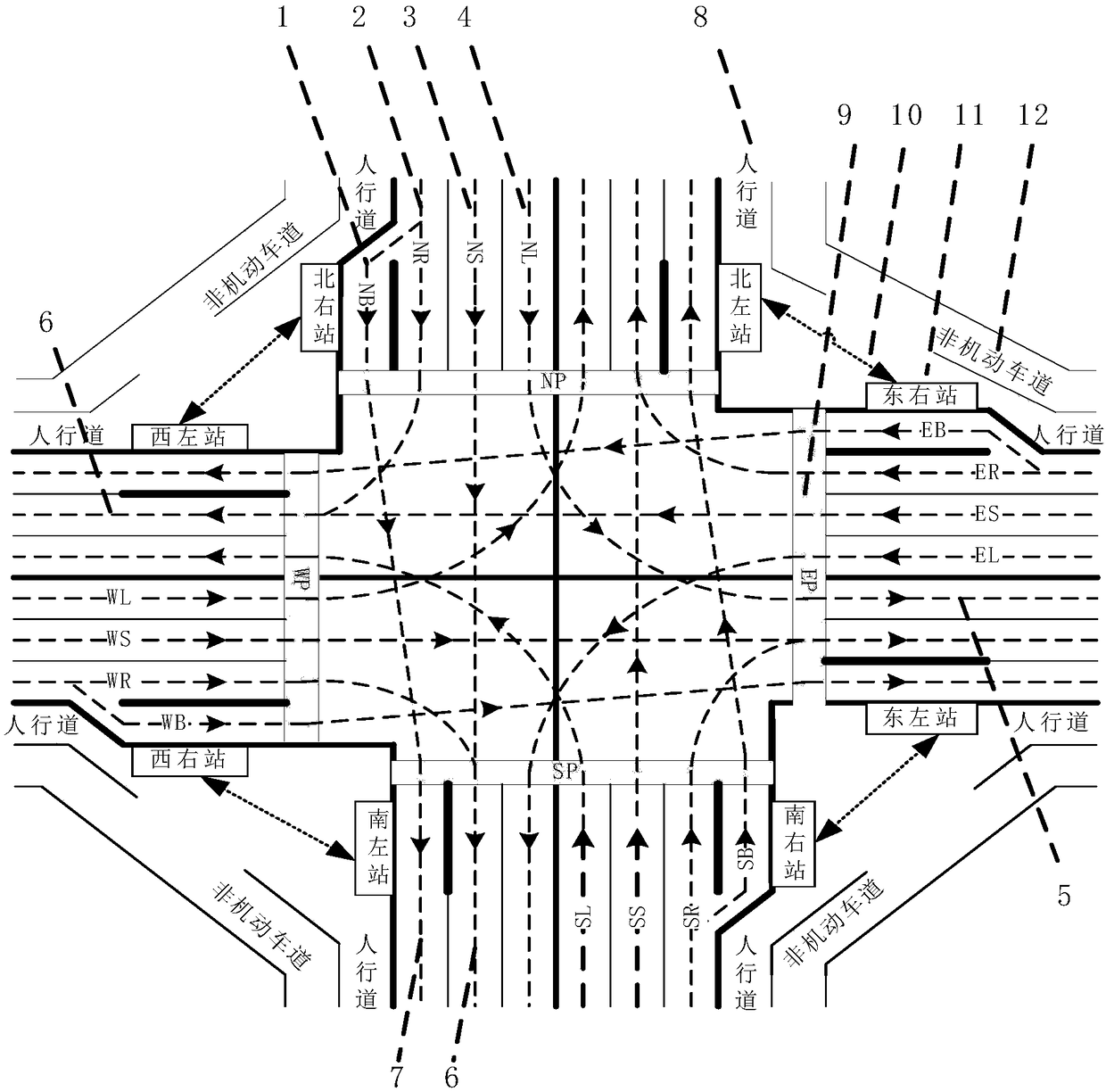 Layout, traffic control and transfer plan of one-way one-line mode intersection